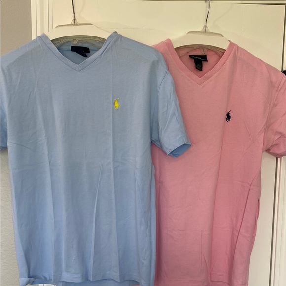 Ralph Lauren Light Blue and Pink V-Neck Tees - Picture 1 of 6